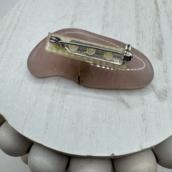 Rose Quartz Stone Etched Angle Brooch Pin - Picture 4 of 5